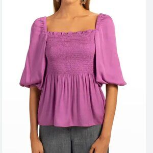 Trina Turk Purple Silk Blend Tacoma Smocked Top - XS